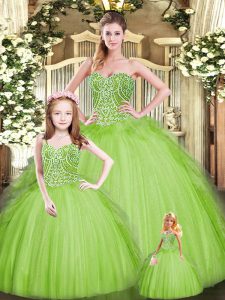 Apple Green Sweetheart Neckline Beading and Embroidery Sweet 16 Dress Sleeveless Lace Up