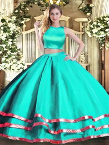 Sleeveless Tulle Floor Length Criss Cross Vestidos de Quinceanera in Aqua Blue with Ruching