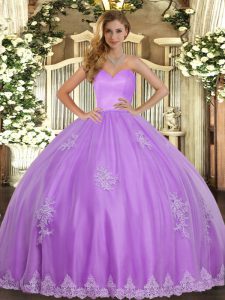 Fashionable Lavender Sleeveless Floor Length Beading and Appliques Lace Up Quince Ball Gowns