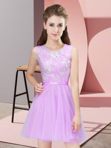Fantastic Sleeveless Mini Length Lace Side Zipper Quinceanera Court of Honor Dress with Lilac
