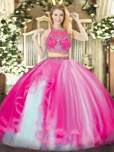 Sleeveless Zipper Floor Length Beading and Ruffles Ball Gown Prom Dress