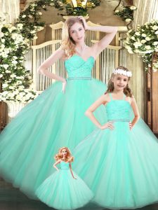 Excellent Sweetheart Sleeveless Sweet 16 Quinceanera Dress Floor Length Beading and Lace Apple Green Organza