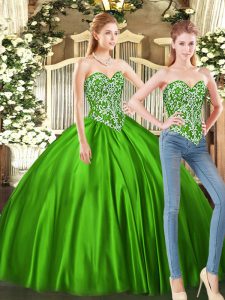Affordable Sleeveless Tulle Floor Length Lace Up 15 Quinceanera Dress in Green with Beading