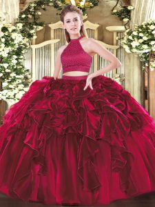 Beading and Ruffles Quinceanera Dresses Fuchsia Backless Sleeveless Floor Length