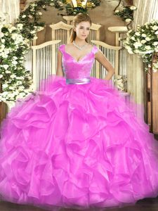 New Style Fuchsia Sleeveless Tulle Zipper 15th Birthday Dress for Military Ball and Sweet 16 and Quinceanera