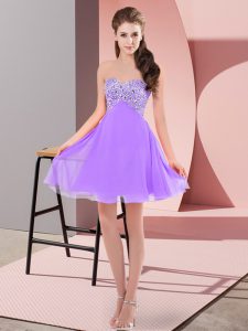 Mini Length Lace Up Prom Party Dress Lavender for Prom and Party with Beading