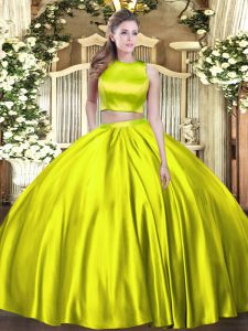 High-neck Sleeveless Criss Cross Quince Ball Gowns Olive Green Tulle