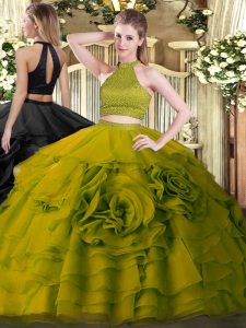 Cheap Sleeveless Beading and Ruffles Backless Vestidos de Quinceanera