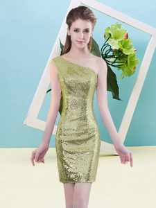 Fancy Mini Length Yellow Green Sequined Sleeveless Sequins