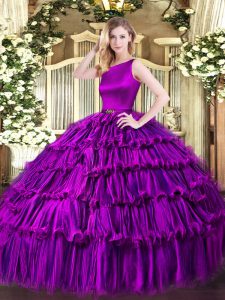 Eggplant Purple Organza Clasp Handle Quinceanera Dress Sleeveless Floor Length Ruffled Layers