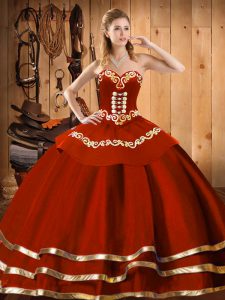 Embroidery Quinceanera Dresses Wine Red Lace Up Sleeveless Floor Length