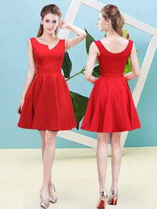 Red Zipper Asymmetric Ruching Quinceanera Court of Honor Dress Satin Sleeveless