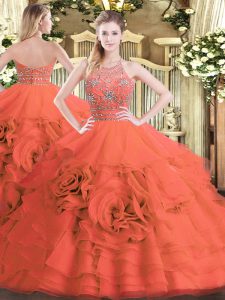 Tulle Sleeveless Floor Length Quinceanera Dress and Beading and Ruffled Layers