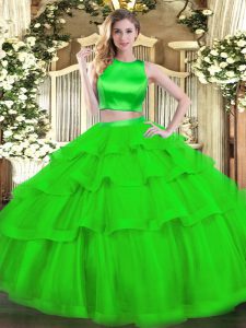 Dynamic Tulle Sleeveless Floor Length Sweet 16 Quinceanera Dress and Ruffled Layers