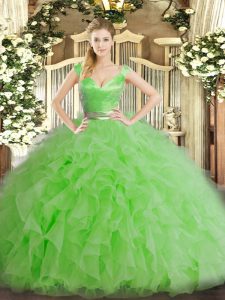 Latest Floor Length Ball Gowns Sleeveless Green Quince Ball Gowns Zipper