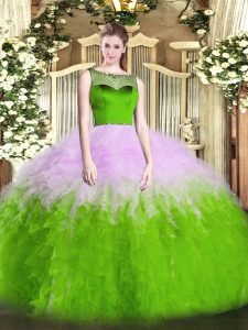 Scoop Sleeveless Zipper Vestidos de Quinceanera Multi-color Tulle