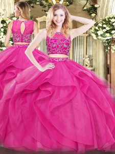 Sleeveless Beading and Ruffles Zipper Sweet 16 Quinceanera Dress