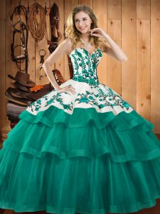 Turquoise Sleeveless Sweep Train Embroidery Quinceanera Dresses