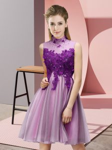 Lilac Sleeveless Tulle Lace Up Quinceanera Dama Dress for Prom and Party and Wedding Party