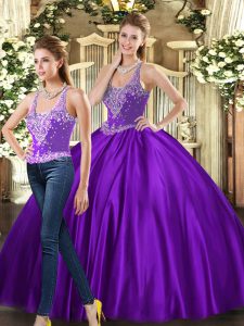 Decent Floor Length Ball Gowns Sleeveless Purple Quinceanera Gowns Lace Up