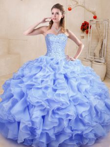 Simple Floor Length Lace Up Sweet 16 Quinceanera Dress Lavender for Sweet 16 and Quinceanera with Beading and Ruffles