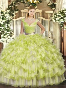Attractive Organza Sleeveless Floor Length Quinceanera Gowns and Ruffled Layers