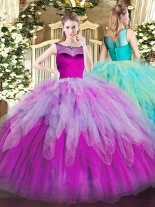 Cheap Scoop Sleeveless Organza 15 Quinceanera Dress Beading and Ruffles Zipper