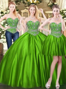 Best Beading Quinceanera Dress Green Lace Up Sleeveless Floor Length