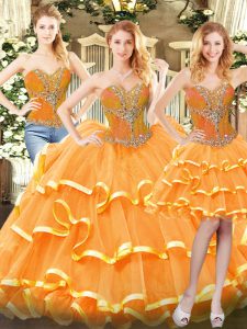 Sleeveless Beading and Ruffled Layers Lace Up 15th Birthday Dress