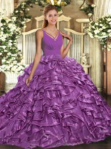 Wonderful Lilac Sleeveless Sweep Train Ruffles With Train Sweet 16 Quinceanera Dress