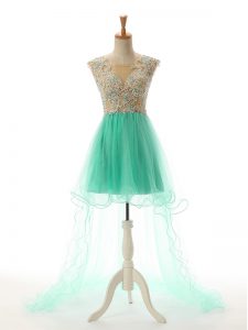 Scoop Sleeveless Tulle Appliques Backless