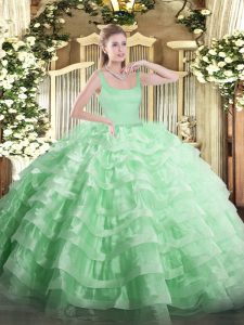 Floor Length Ball Gowns Sleeveless Apple Green Sweet 16 Quinceanera Dress Zipper