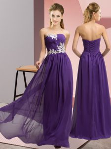 Spectacular Purple Sweetheart Lace Up Appliques Prom Dresses Sleeveless