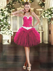 Fuchsia Sleeveless Mini Length Appliques and Ruffles Lace Up Prom Gown
