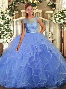 Multi-color Backless Scoop Beading and Ruffles Quinceanera Dress Tulle Sleeveless