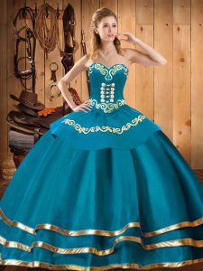 Ball Gowns Ball Gown Prom Dress Teal Sweetheart Organza Sleeveless Floor Length Lace Up