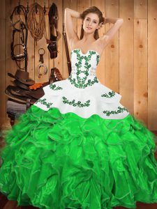 Flirting Floor Length Green Sweet 16 Dresses Strapless Sleeveless Lace Up
