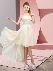 Eye-catching Champagne A-line Sweetheart Sleeveless Chiffon High Low Lace Up Beading Quinceanera Dama Dress