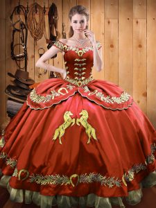 Wonderful Sleeveless Floor Length Beading and Embroidery Lace Up Sweet 16 Quinceanera Dress with Rust Red