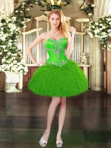 Affordable Green Prom Evening Gown Prom and Party with Beading and Ruffles Sweetheart Sleeveless Lace Up