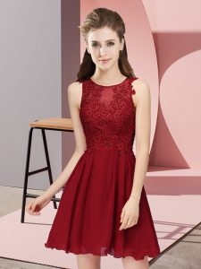 Lovely Wine Red Court Dresses for Sweet 16 Prom and Party with Appliques Scoop Sleeveless Zipper