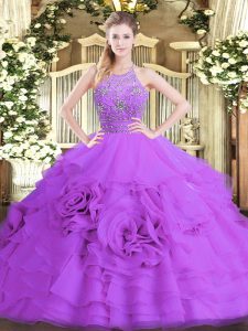 High End Eggplant Purple Sleeveless Tulle Zipper Quinceanera Gown