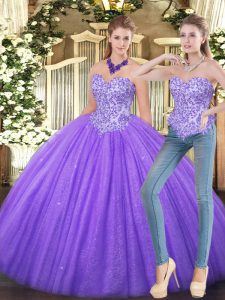 Eggplant Purple Sleeveless Appliques Floor Length Sweet 16 Dresses