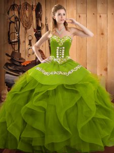 Organza Sleeveless Floor Length Sweet 16 Dresses and Embroidery and Ruffles
