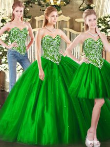 Custom Designed Green Sleeveless Beading Floor Length Quinceanera Gowns