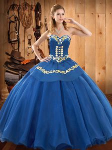 Enchanting Sleeveless Floor Length Ruffles Lace Up 15 Quinceanera Dress with Blue