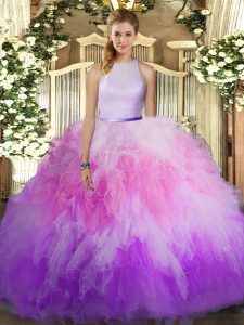 On Sale Tulle Sleeveless Floor Length 15th Birthday Dress and Ruffles