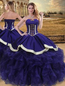 Purple Organza Lace Up 15th Birthday Dress Sleeveless Floor Length Beading and Ruffles