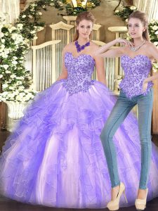Custom Made Lavender Sleeveless Appliques and Ruffles Floor Length Sweet 16 Dress