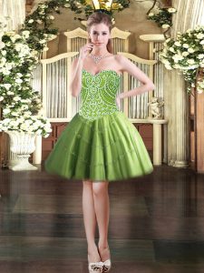 Admirable Mini Length Ball Gowns Sleeveless Olive Green Prom Party Dress Lace Up